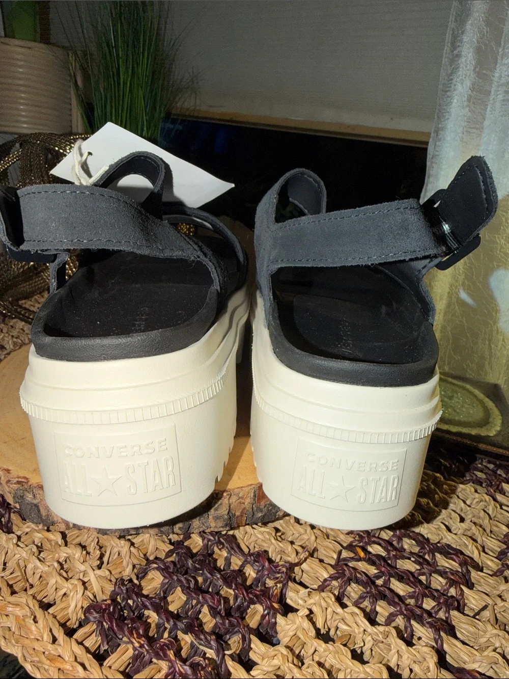 Converse Run Star Platform Leather Sandals Black NWT A20645C